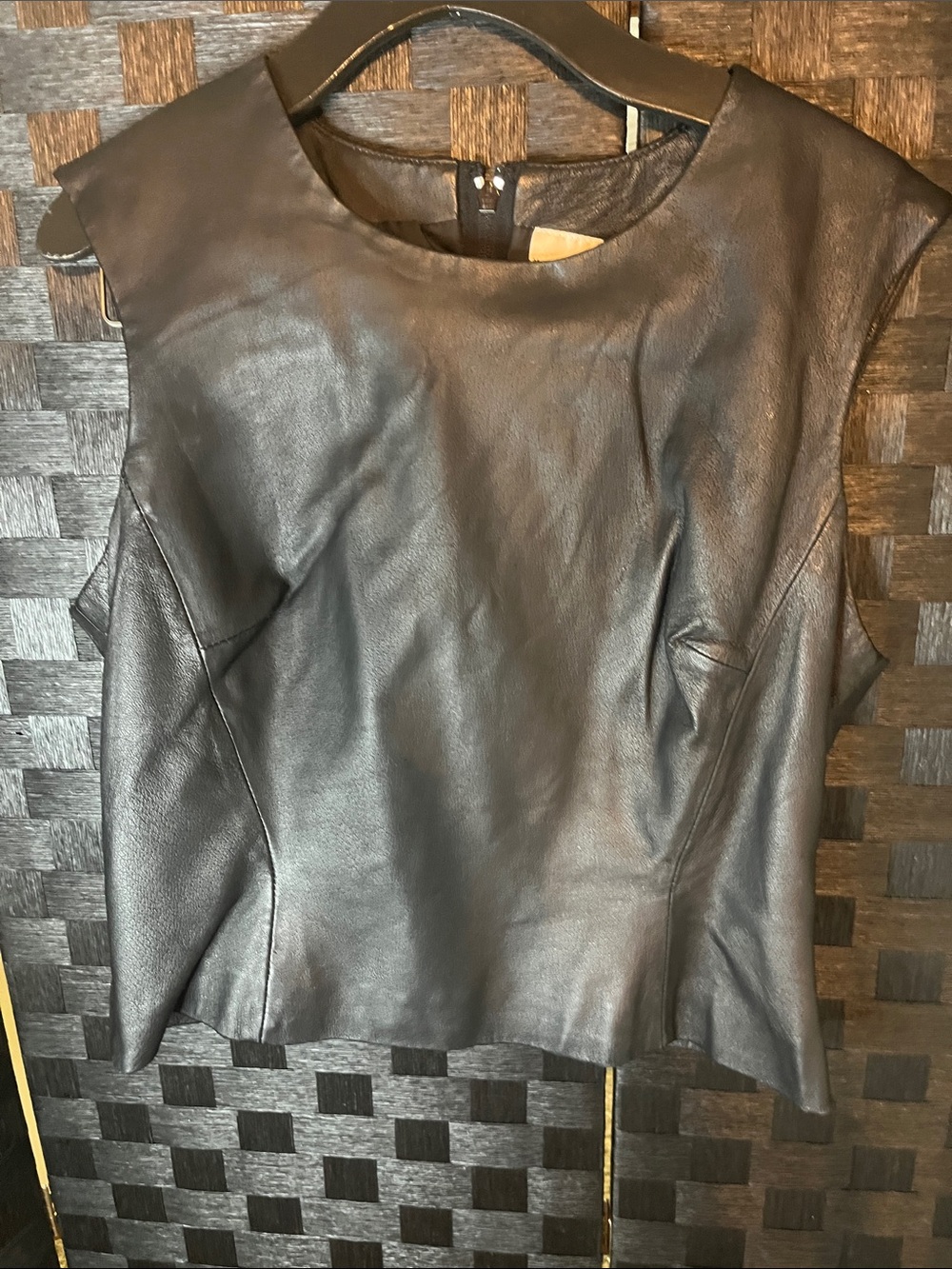 Newport News Black Faux Leather Sleeveless Top